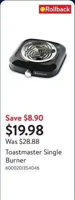 Walmart Toastmaster Single Burner offer