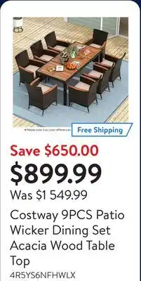 Walmart Costway 9PCS Patio Wicker Dining Set Acacia Wood Table Top offer