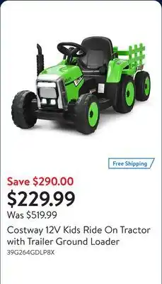 Walmart Costway 12V Kids Ride On Tractor with Trailer Ground Loader offer