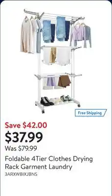 Walmart Foldable 4Tier Clothes Drying Rack Garment Laundry offer