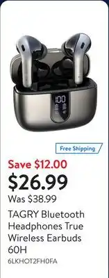 Walmart TAGRY Bluetooth Headphones True Wireless Earbuds 60H offer