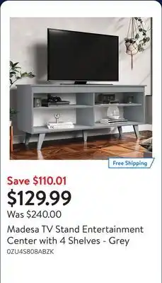 Walmart Madesa TV Stand Entertainment Center with 4 Shelves - Grey offer