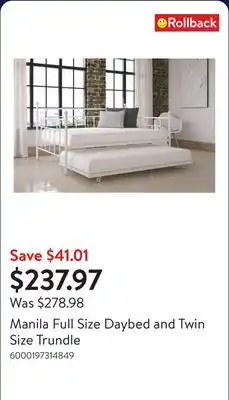 Walmart Manila Full Size Daybed and Twin Size Trundle offer