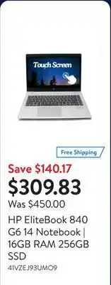 Walmart HP EliteBook 840 G6 14 Notebook | 16GB RAM 256GB SSD offer