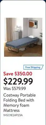 Walmart Costway Portable Folding Bed with Memory foam Mattress offer