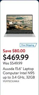 Walmart Auusda 15.6 Laptop Computer Intel N95 up to 3.4 GHz, 32GB offer