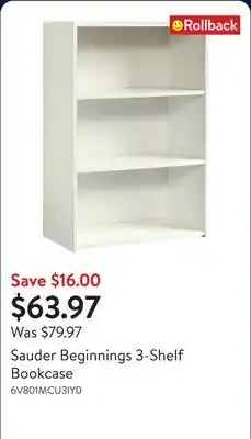 Walmart Sauder Beginnings 3-Shelf Bookcase offer