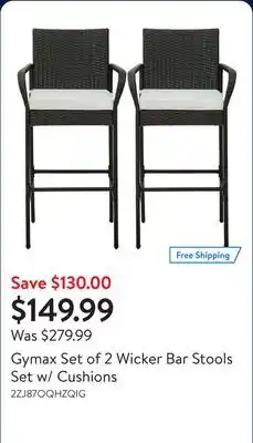 Walmart Gymax Set of 2 Wicker Bar Stools Set w/ Cushions offer