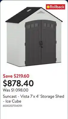 Walmart Suncast - Vista 7'x 4' Storage Shed - Ice Cube offer