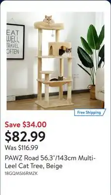 Walmart PAWZ Road 56.3/143cm Multi-Leel Cat Tree, Beige offer