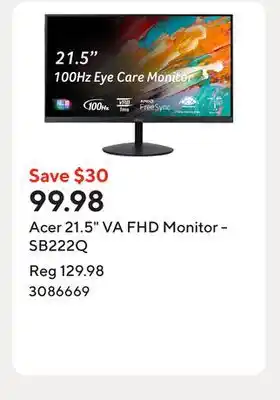 Staples Acer 21.5 VA FHD Monitor - SB222Q offer