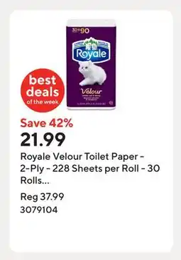 Staples Royale Velour Toilet Paper - 2-Ply - 228 Sheets per Roll - 30 Rolls per Pack offer