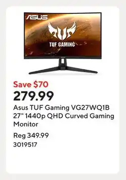 Staples Asus TUF Gaming VG27WQ1B 27 1440p QHD Curved Gaming Monitor offer