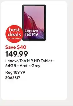 Staples Lenovo Tab M9 HD Tablet - 64GB - Arctic Grey offer