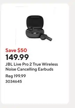 Staples JBL Live Pro 2 True Wireless Noise Cancelling Earbuds offer