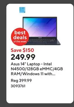 Staples Asus 14 Laptop - Intel N4500/128GB eMMC/4GB RAM/Windows 11 with 1-year of Microsoft 365 offer