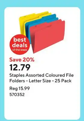 Staples Staples Assorted Coloured File Folders - Letter Size - 25 Pack offer