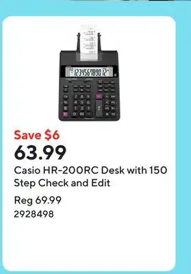 Staples Casio HR-200RC Desk with 150 Step Check and Edit offer