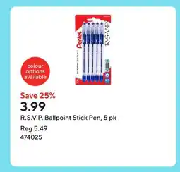 Staples R.S.V.P. Ballpoint Stick Pen, 5 pk offer