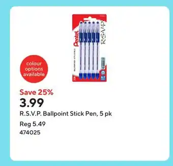 Staples R.S.V.P. Ballpoint Stick Pen, 5 pk offer