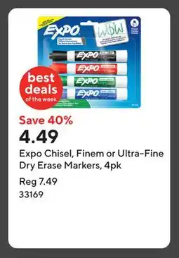 Staples Expo Chisel, Finem or Ultra-Fine Dry Erase Markers, 4pk offer