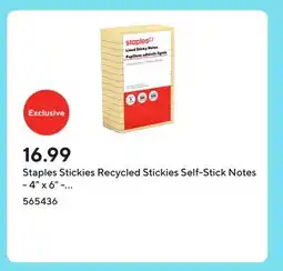 Staples Staples Stickies Recycled Stickies Self-Stick Notes - 4 x 6 - Ruled - 5 Pack offer