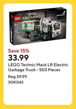 Staples LEGO Technic Mack LR Electric Garbage Truck - 503 Pieces offer