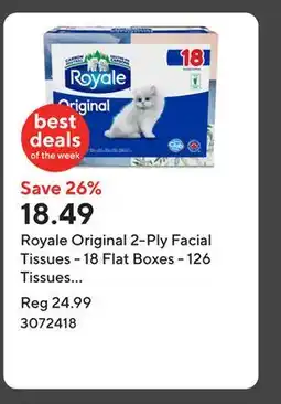 Staples Royale Original 2-Ply Facial Tissues - 18 Flat Boxes - 126 Tissues per Box offer