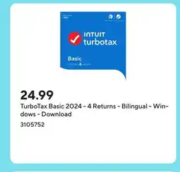 Staples TurboTax Basic 2024 - 4 Returns - Bilingual - Windows - Download offer