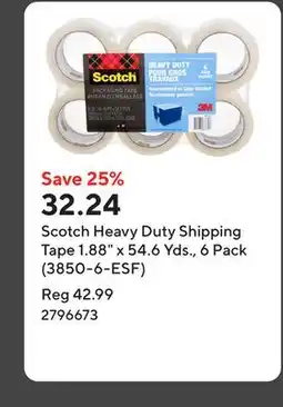 Staples Scotch Heavy Duty Shipping Tape 1.88 x 54.6 Yds., 6 Pack (3850-6-ESF) offer