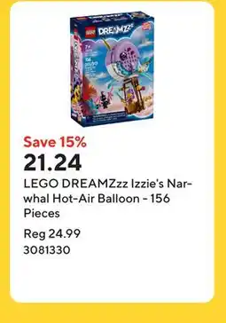 Staples LEGO DREAMZzz Izzie's Narwhal Hot-Air Balloon - 156 Pieces offer