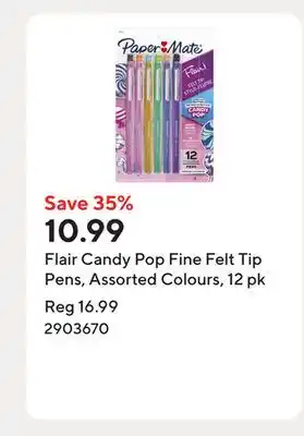 Staples Flair Candy Pop Fine Felt Tip Pens, Assorted Colours, 12 pk offer