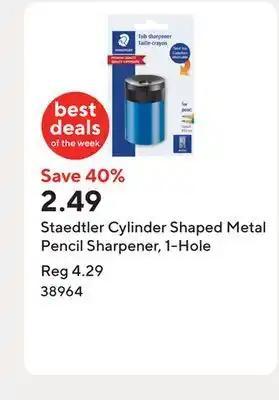 Staples Staedtler Cylinder Shaped Metal Pencil Sharpener, 1-Hole offer