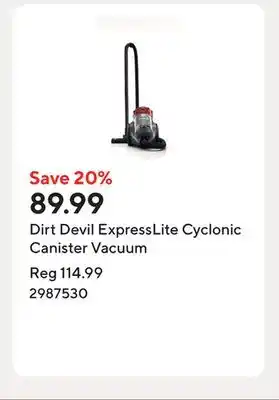 Staples Dirt Devil ExpressLite Cyclonic Canister Vacuum offer