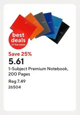 Staples 1-Subject Premium Notebook, 200 Pages offer