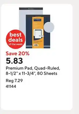 Staples Premium Pad, Quad-Ruled, 8-1/2 x 11-3/4, 80 Sheets offer