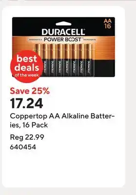 Staples Coppertop AA Alkaline Batteries, 16 Pack offer