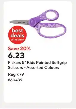 Staples Fiskars 5 Kids Pointed Softgrip Scissors - Assorted Colours offer