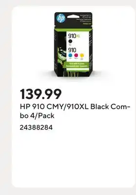 Staples HP 910 CMY/910XL Black Combo 4/Pack offer