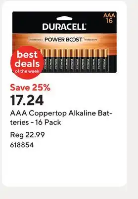 Staples AAA Coppertop Alkaline Batteries - 16 Pack offer