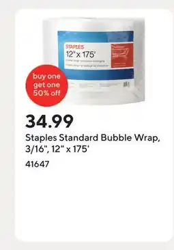 Staples Staples Standard Bubble Wrap, 3/16, 12 x 175' offer