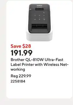 Staples Brother QL-810W Ultra-Fast Label Printer with Wireless Networking offer