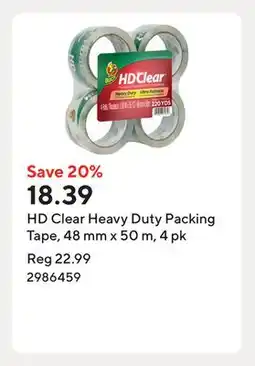 Staples HD Clear Heavy Duty Packing Tape, 48 mm x 50 m, 4 pk offer