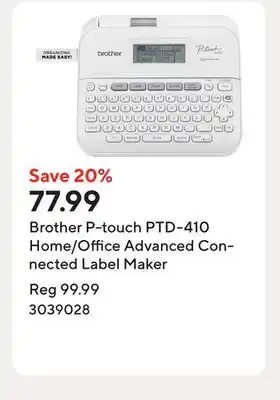 Staples Brother P-touch PTD-410 Home/Office Advanced Connected Label Maker offer