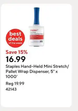 Staples Staples Hand-Held Mini Stretch/Pallet Wrap Dispenser, 5 x 1000' offer