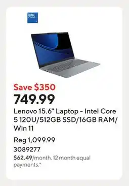 Staples Lenovo 15.6 Laptop - Intel Core 5 120U/512GB SSD/16GB RAM/Win 11 offer