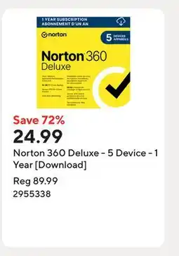 Staples Norton 360 Deluxe - 5 Device - 1 Year [Download] offer