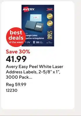 Staples Avery Easy Peel White Laser Address Labels, 2-5/8 x 1, 3000 Pack (5160) offer