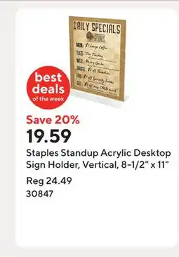 Staples Staples Standup Acrylic Desktop Sign Holder, Vertical, 8-1/2 x 11 offer