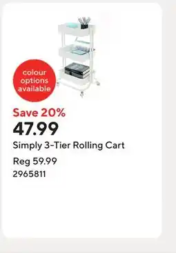 Staples Simply 3-Tier Rolling Cart offer